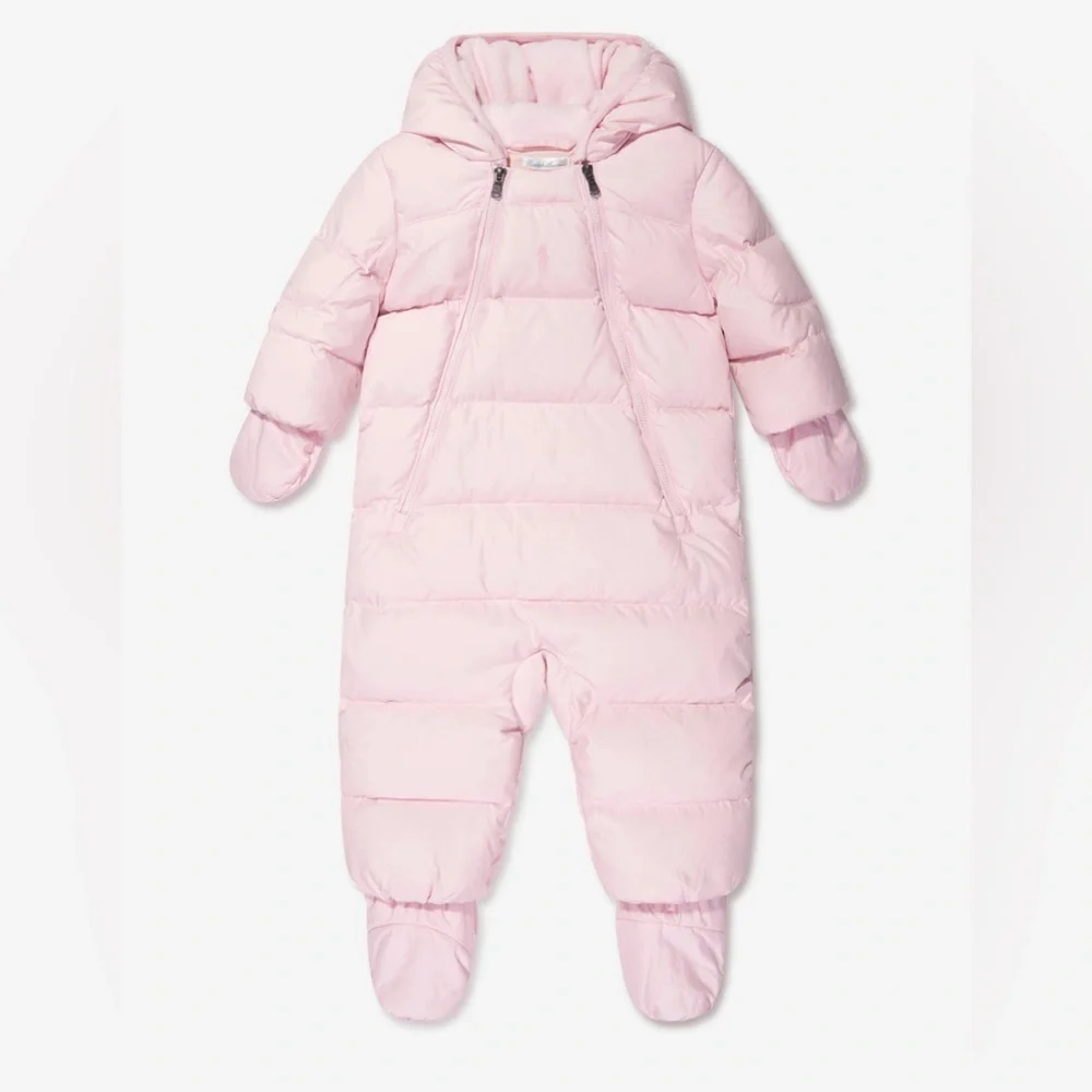 Ralph Lauren Pale Pink Quilted Puffer Bunting with Hood
